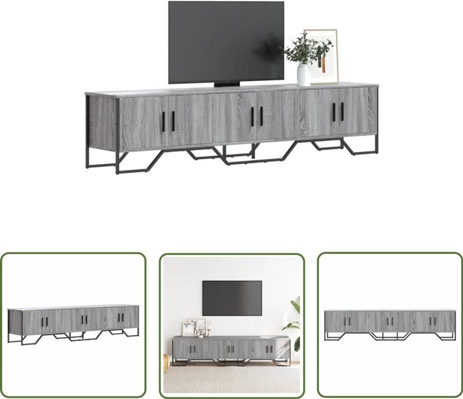 The Living Store Tv-meubel 180x34x41 cm bewerkt hout grijs sonoma eikenkleurig Tv-meubel Industrieel Tv-meubel Salontafel Media Kast Houten Tv-standaard