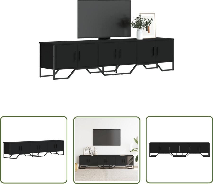 The Living Store Tv-meubel 180x34x41 cm bewerkt hout zwart Tv-meubel Industrieel Tv-meubel Houten Tv-meubel Media Kast Opbergkast