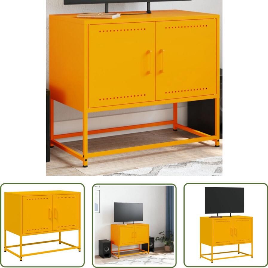 The Living Store Tv-meubel 68 5x39x60 5 cm staal mosterdgeel Tv-meubel Industrieel Tv-meubel Tv Kast Metalen Tv-standaard Salontafel