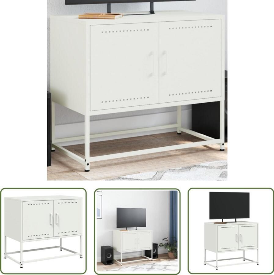 The Living Store Tv-meubel 68 5x39x60 5 cm staal wit Tv-meubel Industrieel Tv-meubel Robuust Tv-meubel Metalen Tv-standaard Tv-tafel