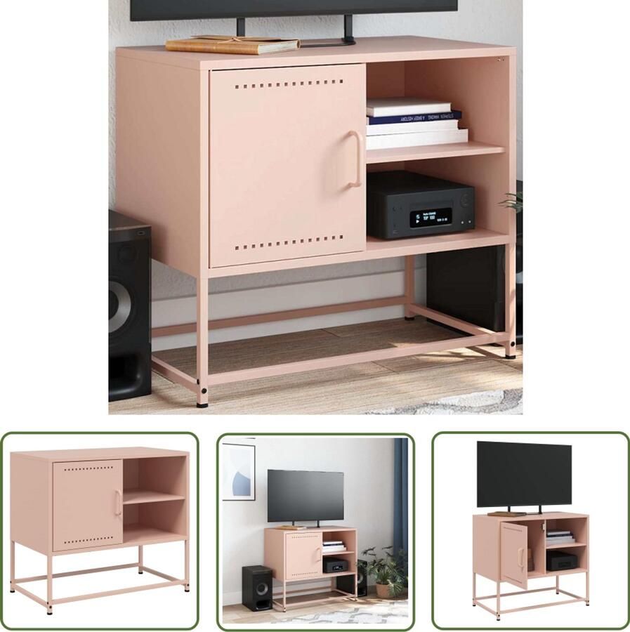 The Living Store Tv-meubel 68x39x60 5 cm staal roze Tv-meubel Industrieel Tv-meubel Metalen Tv-standaard Roze Tv-meubel Salontafel