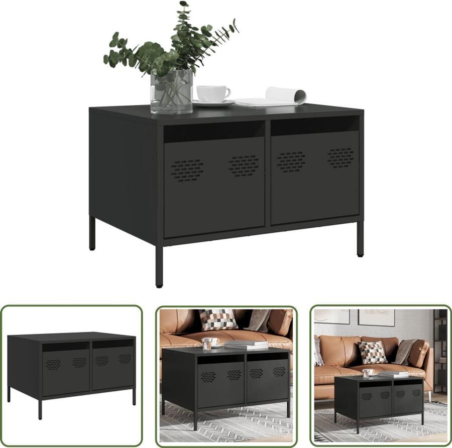 The Living Store Tv-meubel 68x50x43 5 cm koudgewalst staal zwart Tv-meubel Industrieel Tv-meubel Zwarte Tv-standaard Tv-tafel Salontafel