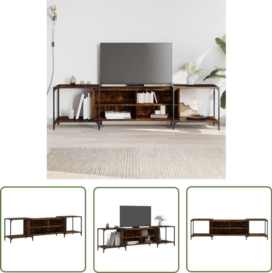 The Living Store Tv-meubel 203x37x50 cm bewerkt hout gerookt eikenkleurig Tv Kast Industrieel Tv Meubel Houten Tv Stand Bruine Tv Tafel Media Kast