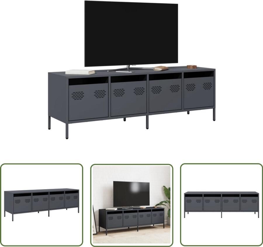 The Living Store Tv-meubel 135x39x43 5 cm koudgewalst staal antracietkleurig TV-meubel Industrieel TV-meubel Koudgewalst Staal Antraciet Kleur Opbergruimte
