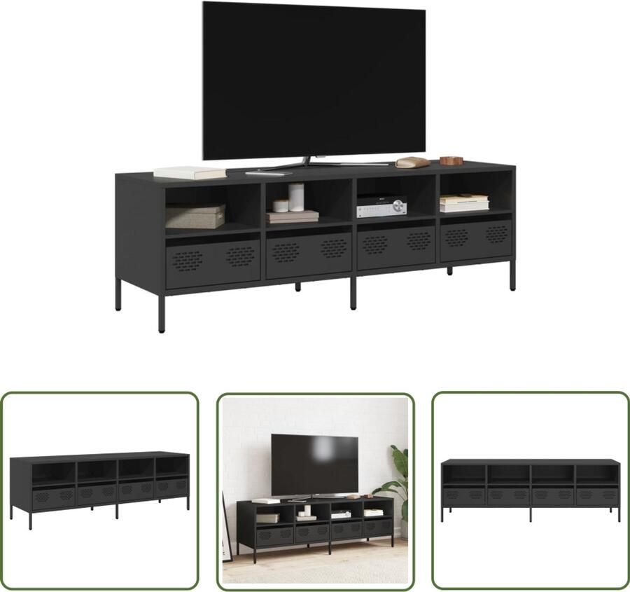 The Living Store Tv-meubel 135x39x43 5 cm koudgewalst staal zwart TV-meubel Industrieel TV-meubel Koudgewalst Staal Tv Stand Opbergruimte