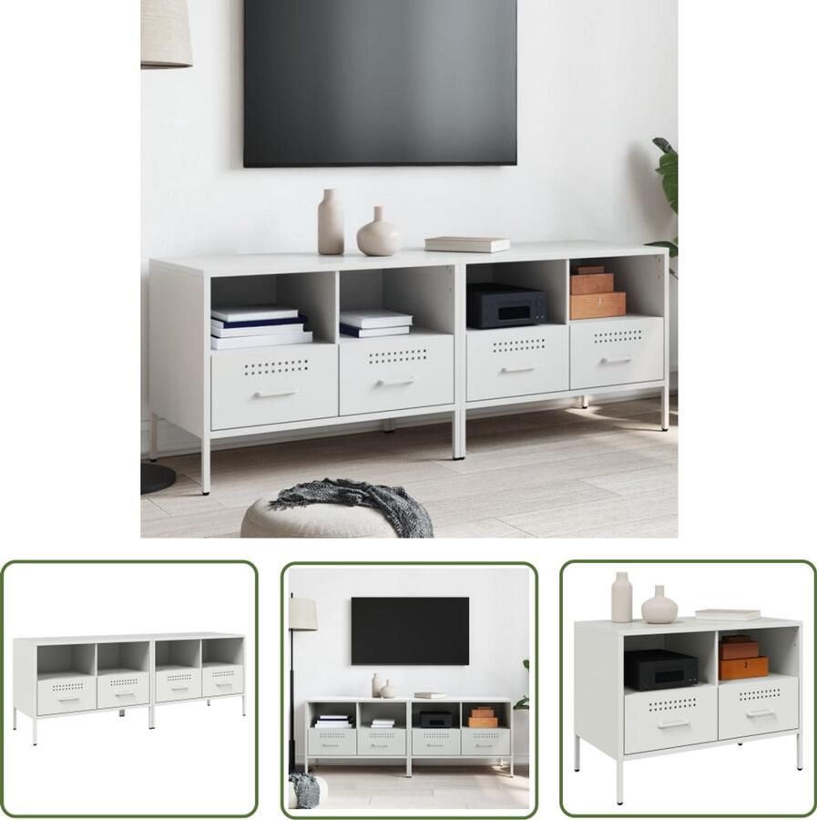 The Living Store Tv-meubelen 2 st 68x39x50 5 cm staal wit Tv-meubel Industrieel Tv-meubel Tv-stand Salontafel Zwart Tv-meubel