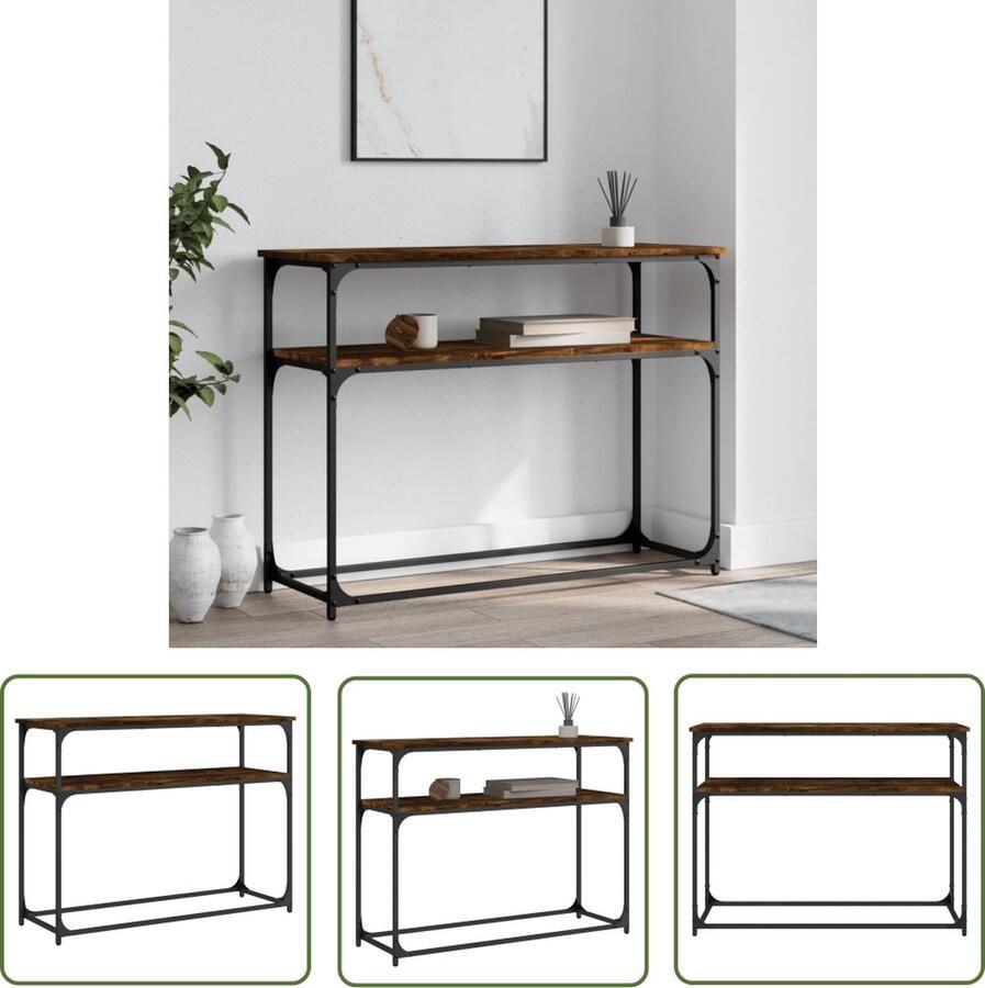 The Living Store Wandtafel Industrieel Gerookt Eiken 100 x 35.5 x 75 cm Duurzaam Materiaal Wandtafel Industrieel Houten Tafel Eiken Tafel Bergruimte