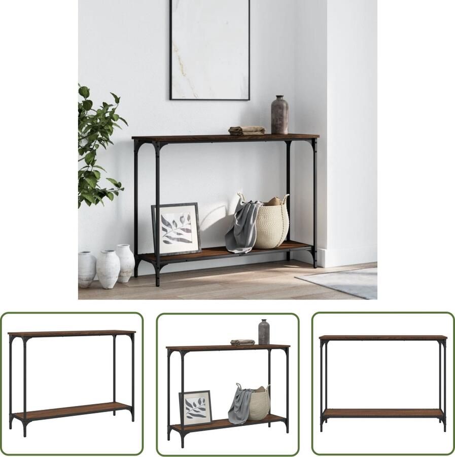 The Living Store Wandtafel Industrial Bruin 101 x 30.5 x 75 cm Duurzaam hout metaal Verstelbare poten Wandtafel Industrieel Houten Tafellamp Entreehal Livingroom