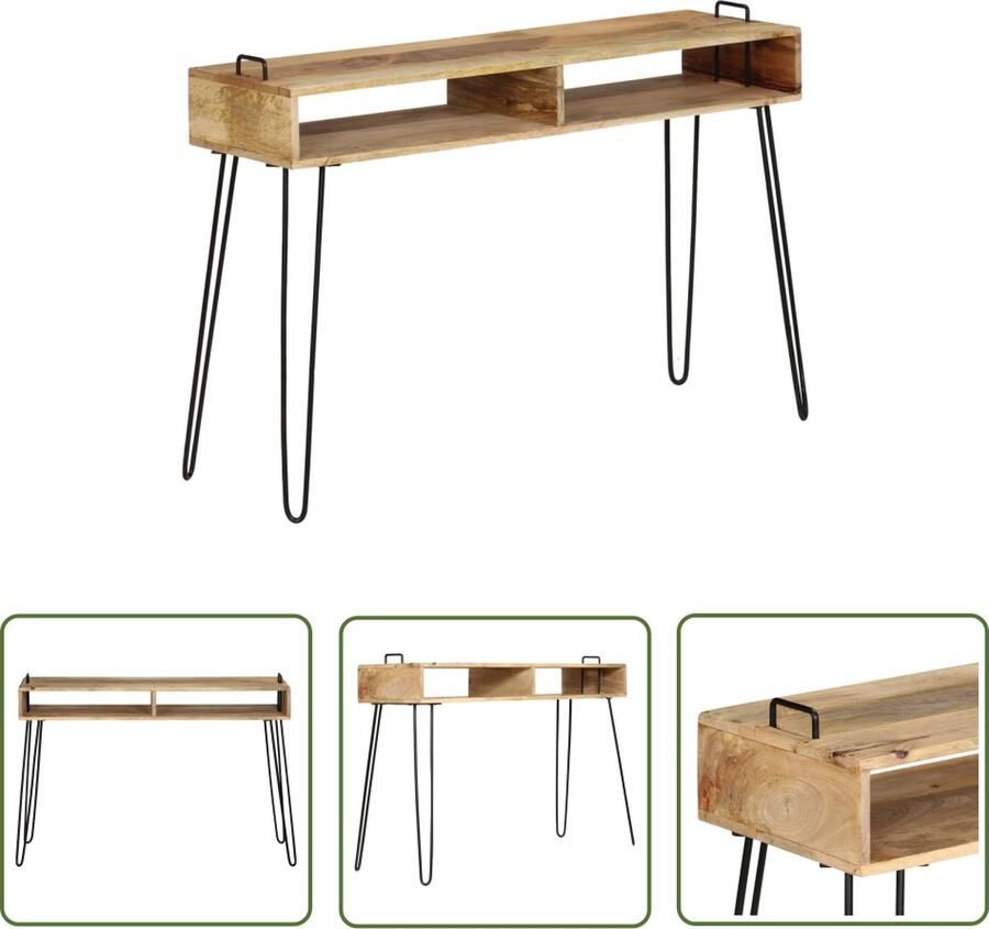 The Living Store Wandtafel IndustriÃle Stijl 115 x 35 x 76 cm Massief Mangohout en Staal Wandtafel Industrieel Mangohout Vintage Salontafel - Foto 2