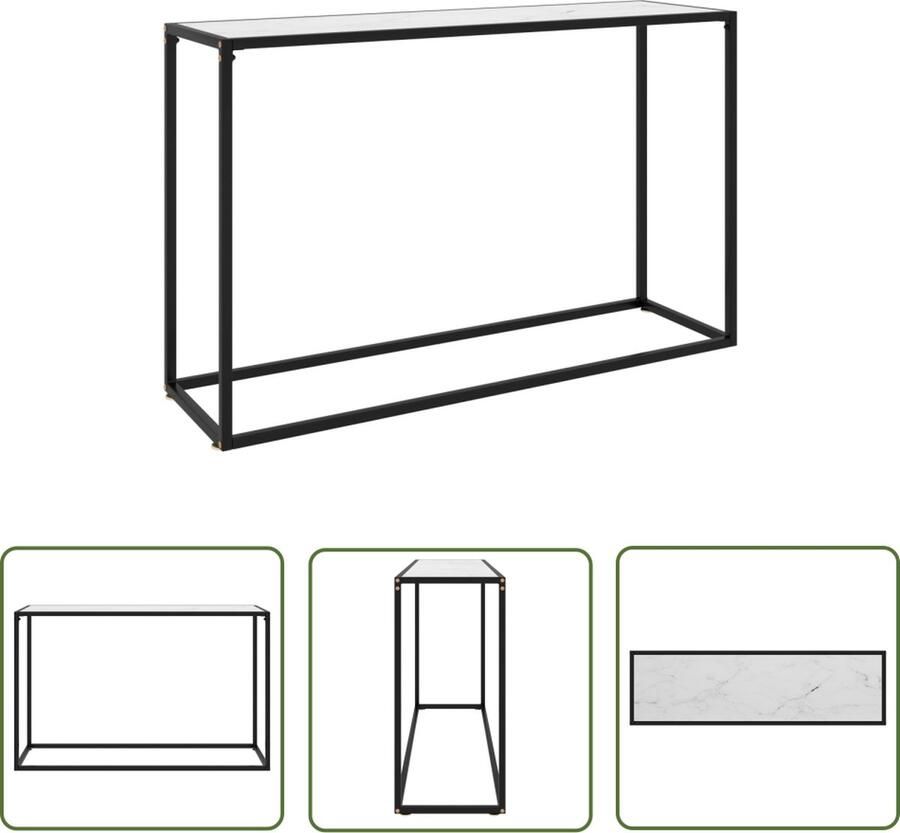 The Living Store Wandtafel Industrieel 120 x 35 x 75 cm Wit Gehard glas en gepoedercoat staal Wandtafel Industrieel Salontafel Bijzettafel Vitrage - Foto 2