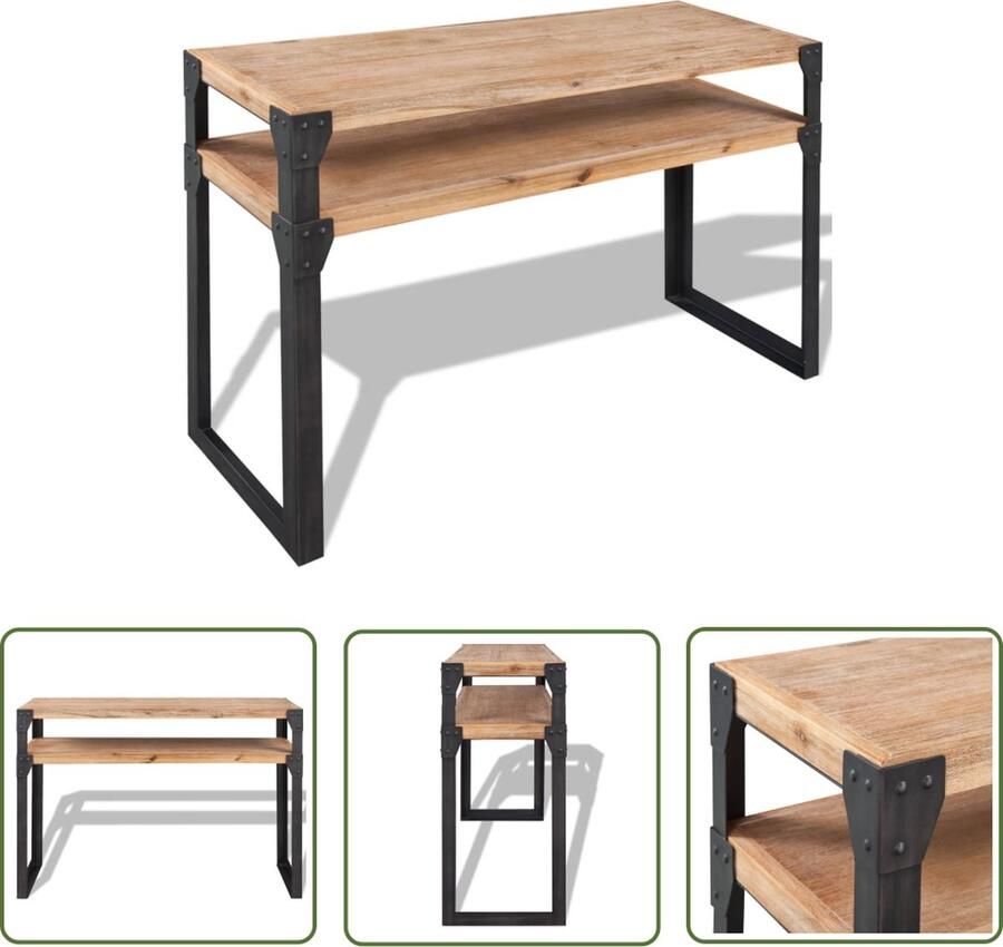 The Living Store Wandtafel Industrieel 120 x 40 x 85 cm 100% massief acaciahout zwart bruin Wandtafel Industrieel Acacia Hout Consoletafel Bijzettafel - Foto 2
