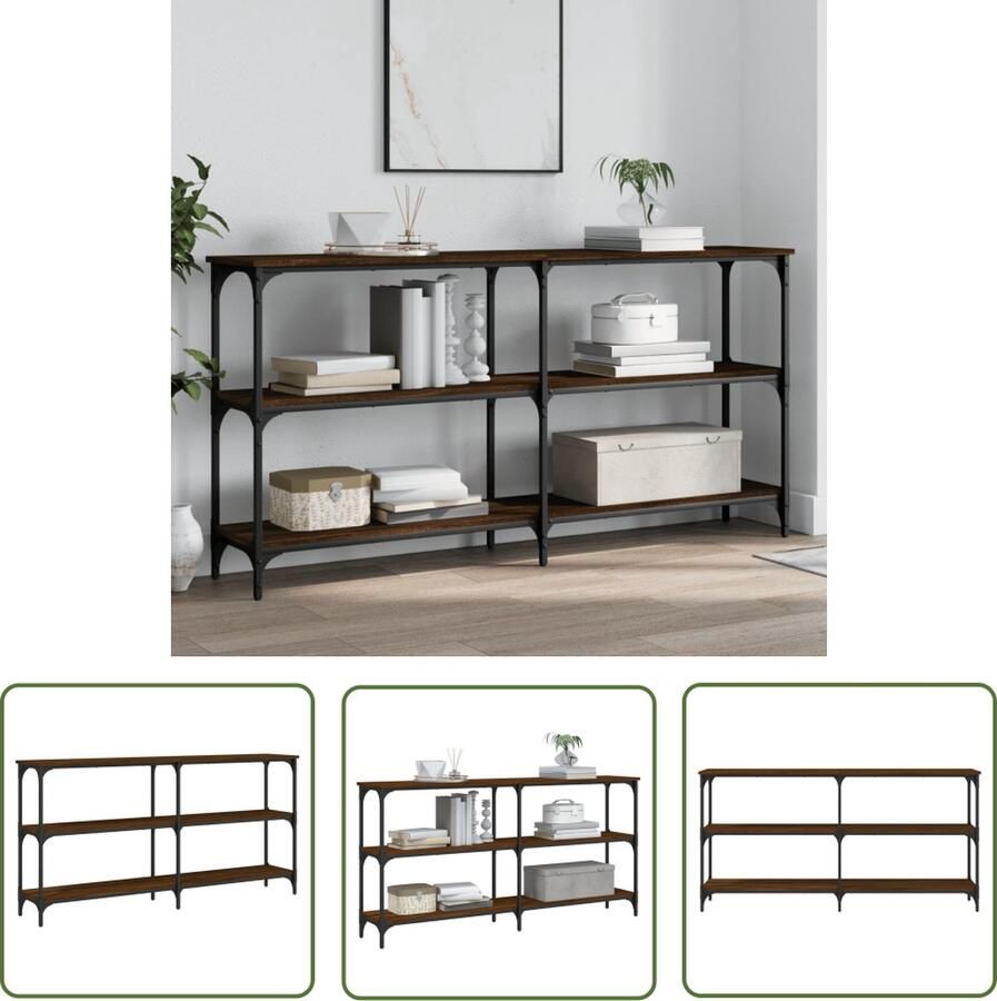 The Living Store Wandtafel Industrieel Bruineiken 150 x 29 x 75 cm Verstelbare poten Wandtafel Industrieel Houten Tafel Bijzettafel Entreetafel