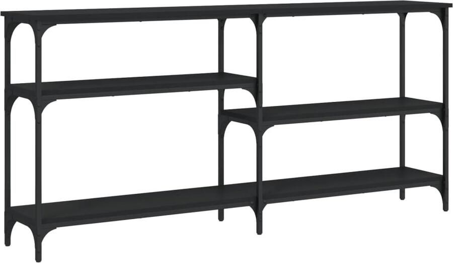 The Living Store Wandtafel Industrieel Zwart 160 x 29 x 75 cm Verstelbare poten Wandtafel Industrieel Zwart Houten Tafellaag Salontafel - Foto 2