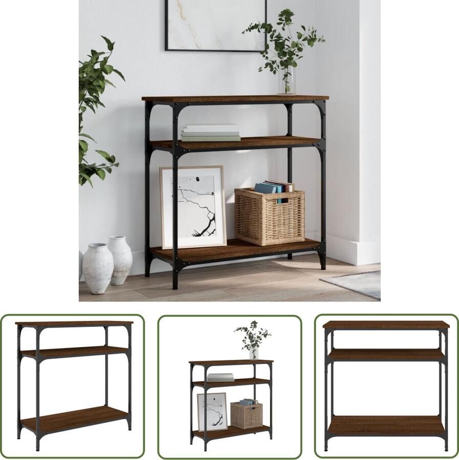 The Living Store Wandtafel Industrial Bruin 75 x 29 x 75 cm Verstelbare poten Wandtafel Industrieel Houten Tafellamp Haltafel Entreetafel