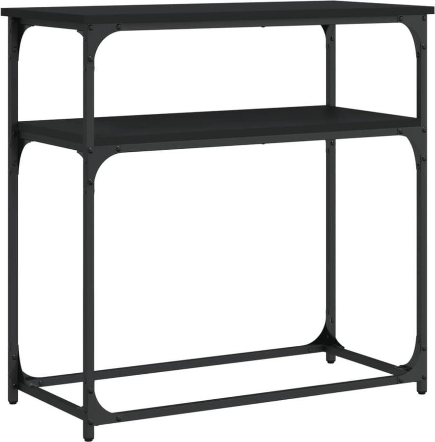 The Living Store Wandtafel Industrial Zwart 75 x 35.5 x 75 cm Duurzaam hout metaal Wandtafel Industrieel Houten Tafellaag Metalen Onderstel Opbergruimte