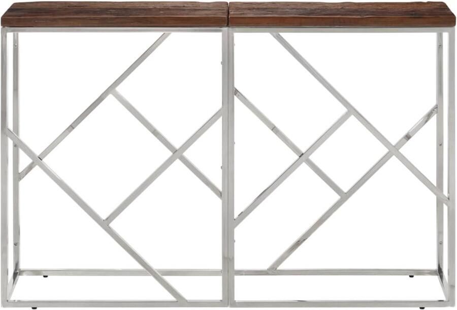 The Living Store Wandtafel roestvrij staal en massief bielshout zilverkleurig Consoletafel Salontafel Entreetafel Houten Tafel Metalen Tafel