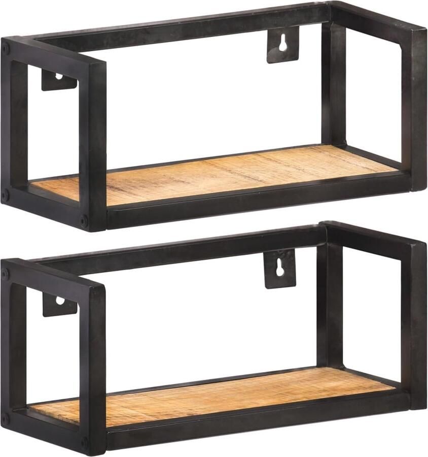 The Living Store Wandschappen 2 st 40 cm ruw mangohout Industriele Wandenplank Wanddecoratie Hout Schap Mangohout Wandrek Vintage Wandkast