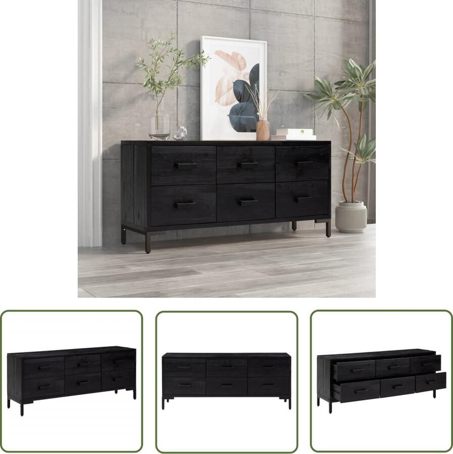 The Living Store Opbergbank Industrieel 110x30x45 cm Gerecycled grenenhout Zwarte kleur Opslagbanken Industriële Bank Vintage Bank Grenenhouten Bank Zwarte Bank