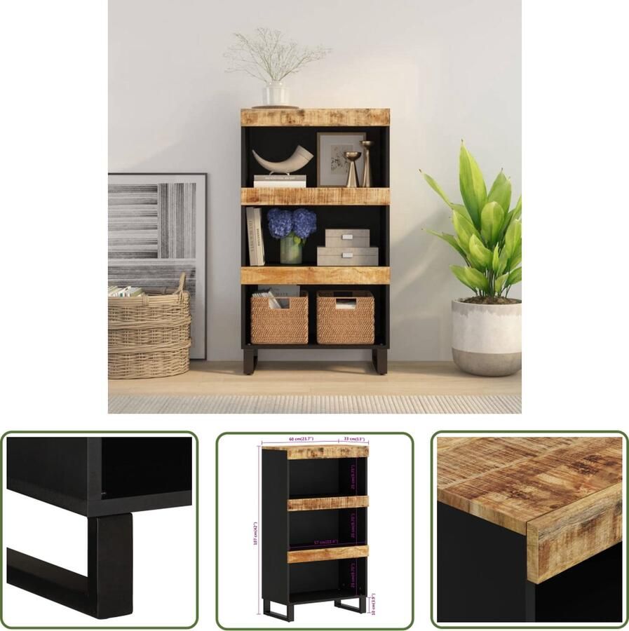 The Living Store IndustriÃle Bijzetkast 60x33x107 cm Massief Mangohout en IJzer Bijzetkast Industriele Bijzetkast Mangohouten Kast Houten Kast Nachtlamptafel - Foto 2