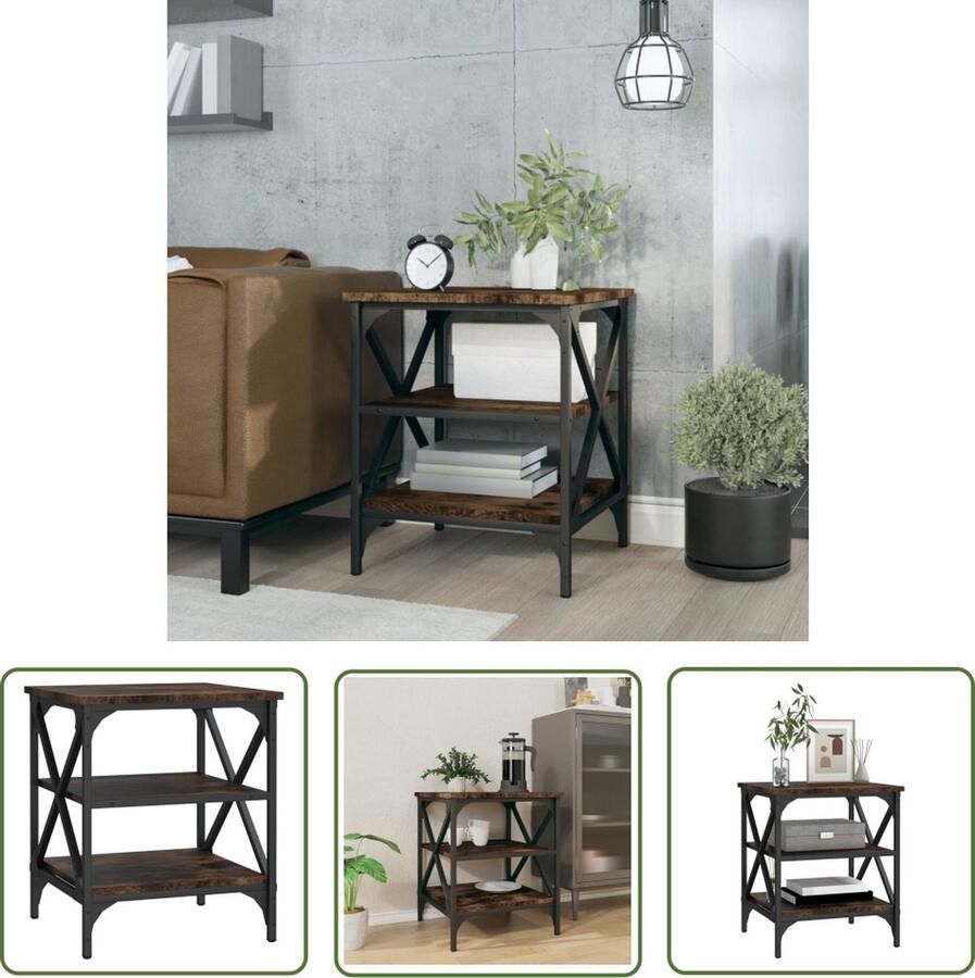 The Living Store Bijzettafel Industrieel Woonkamer 40x42x50 cm Gerookt Eiken Bijzettafel Industriële Bijzettafel Houten Bijzettafel Bruine Bijzettafel Salontafel - Foto 2