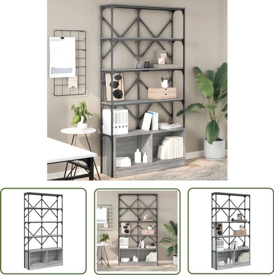 The Living Store Boekenkast 100x26x180 cm bewerkt hout en metaal grijs sonoma Boekenkast Industriële Boekenkast Grijze Boekenkast Houten Boekenkast Metalen Boekenkast