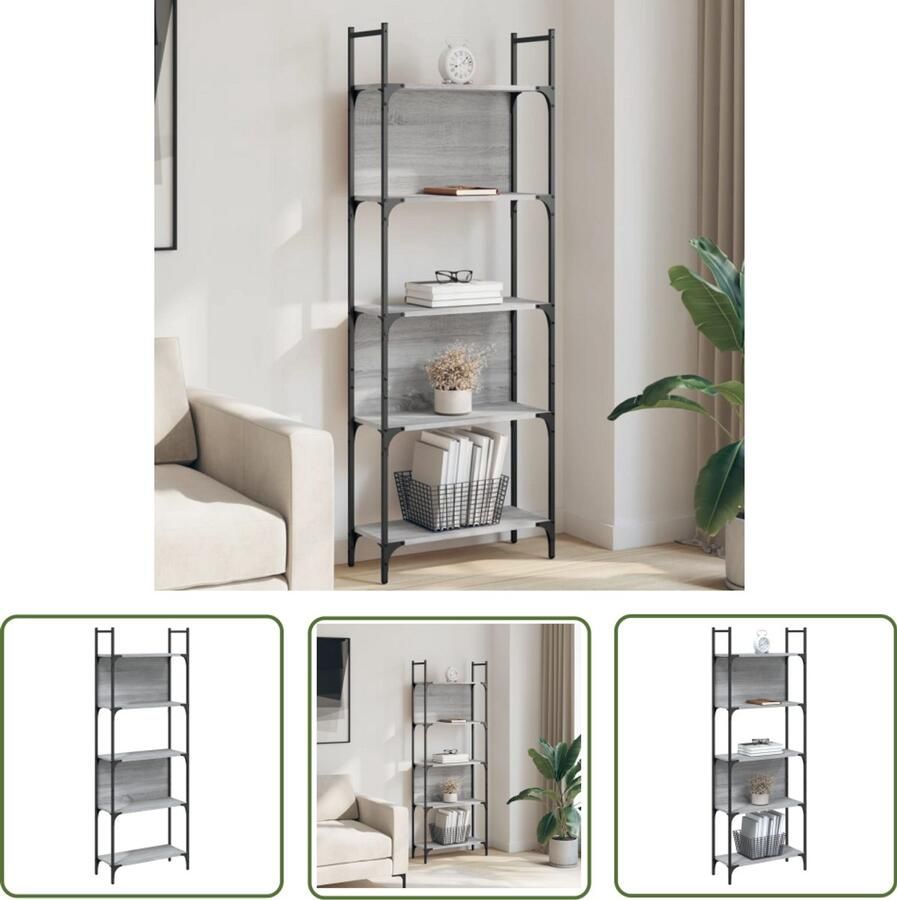 The Living Store Boekenkast 5-laags 60 5x24x166 5 cm bewerkt hout grijs sonoma Boekenkast Industriële Boekenkast Houten Boekenkast Grijze Boekenkast Vintage Boekenkast