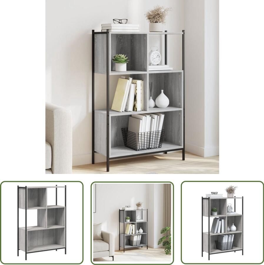 The Living Store Boekenkast 72x28x109 cm bewerkt hout grijs sonoma eikenkleurig Boekenkast Industriële Boekenkast Grijze Boekenkast Houten Boekenkast Salontafel