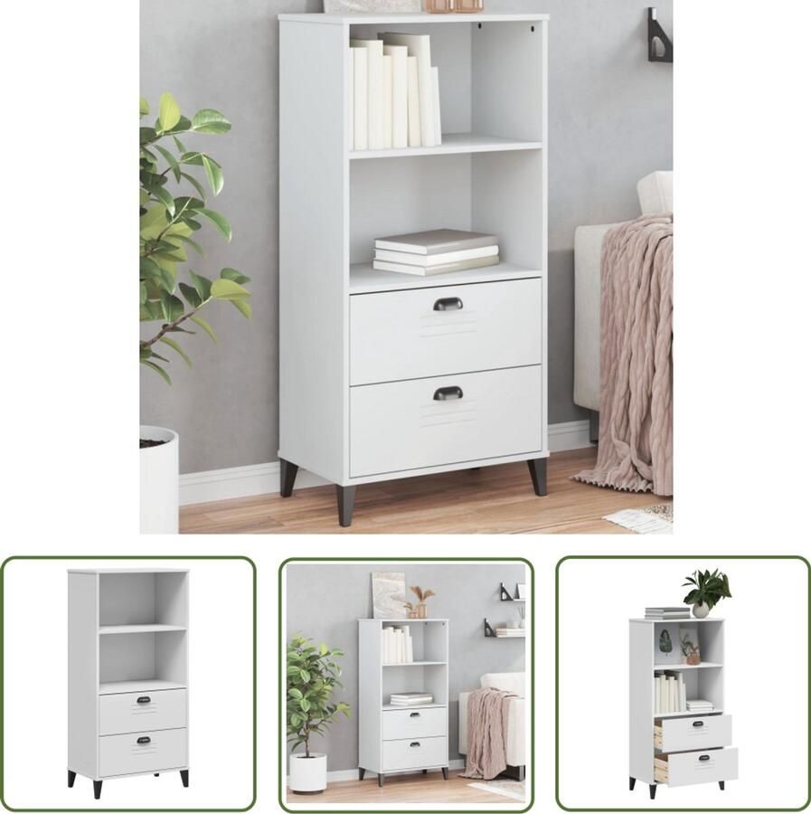 The Living Store Boekenkast VIKEN 60x35x123 cm bewerkt hout wit Boekenkast Industriële Boekenkast Boekenplank Opslagkast Vintage Boekenkast