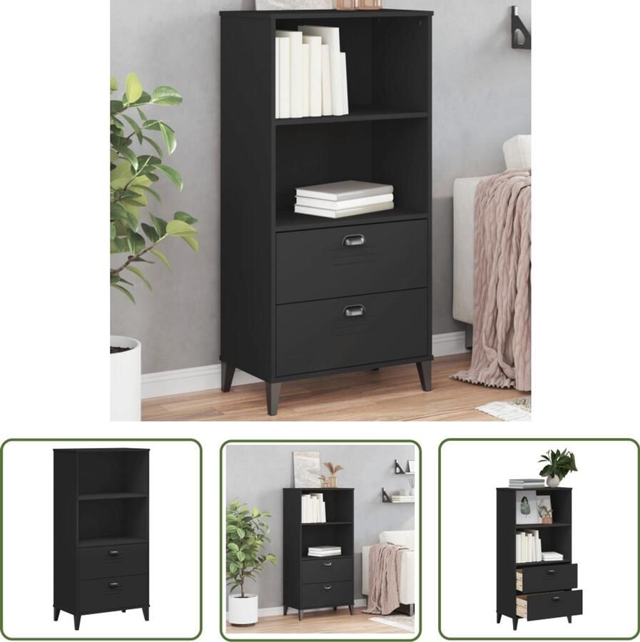 The Living Store Boekenkast VIKEN 60x35x123 cm bewerkt hout zwart Boekenkast Industriële Boekenkast Houten Boekenkast Zwarte Boekenkast Opbergkast