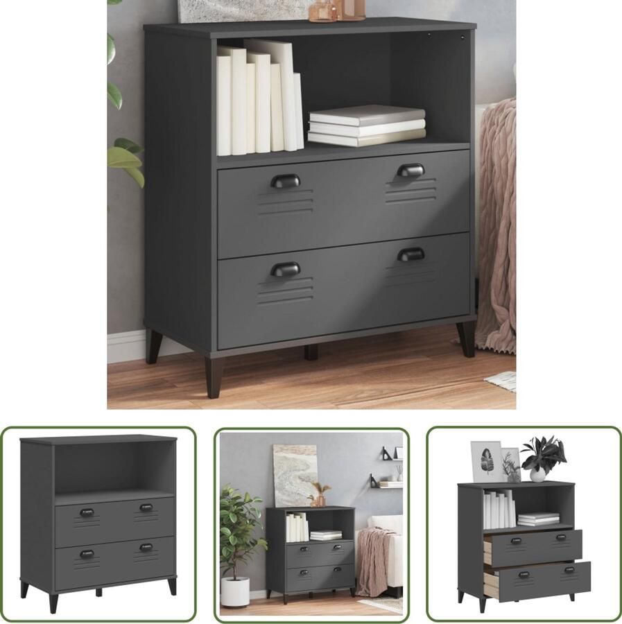 The Living Store Boekenkast VIKEN 80x40x90 cm bewerkt hout antracietgrijs Boekenkast Industriële Boekenkast Houten Boekenkast Antraciet Grijze Boekenkast Opbergkast