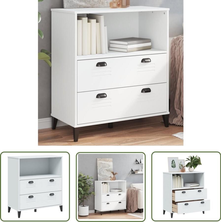 The Living Store Boekenkast VIKEN 80x40x90 cm bewerkt hout wit Boekenkast Industriële Boekenkast Houten Boekenkast Wit Boekenkast Opbergkast