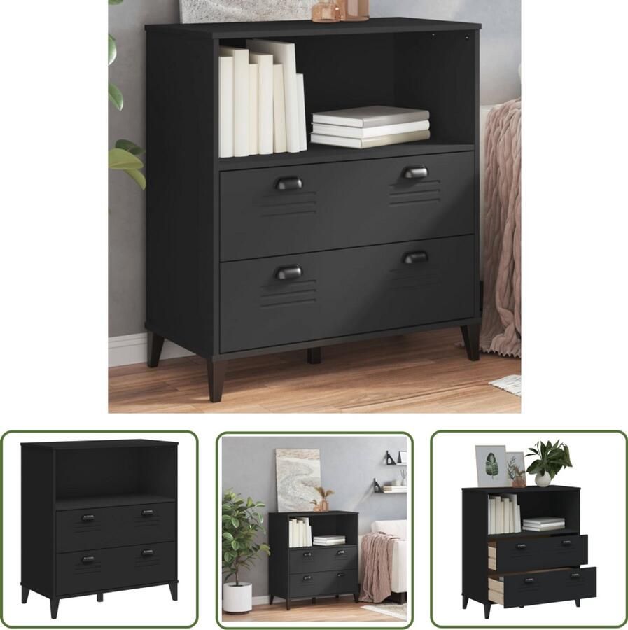The Living Store Boekenkast VIKEN 80x40x90 cm bewerkt hout zwart Boekenkast Industriële Boekenkast Houten Boekenkast Opbergkast Tv Stand