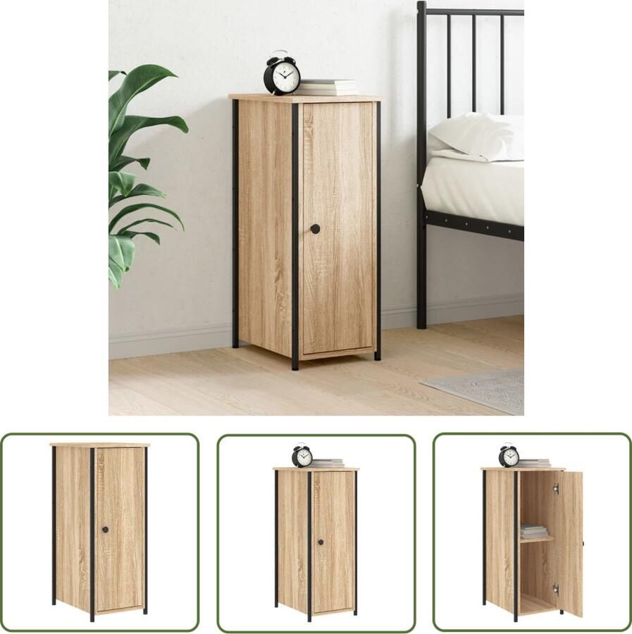 The Living Store Nachtkastje Industrieel 32 x 42 x 80 cm Sonoma Eiken 2 Vakken Verstelbare Poten Nachtkastje Industriële Design Houten Nachtkastje Bruine Nachtkastje Sonoma Eiken - Foto 2