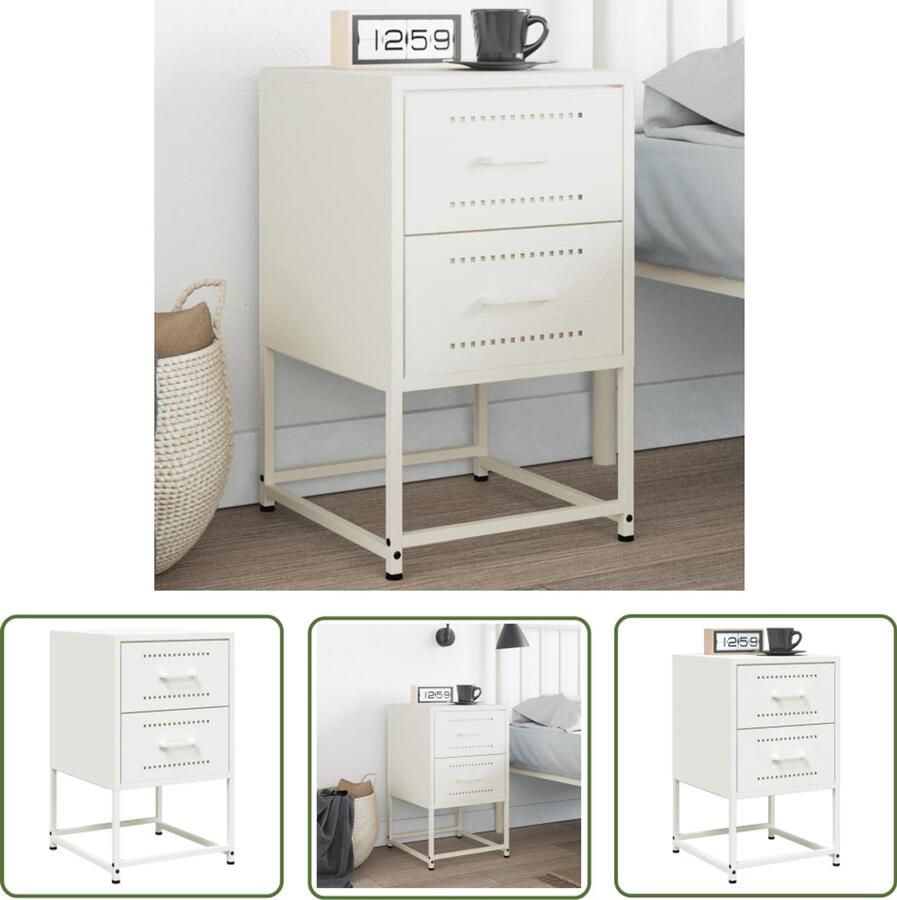 The Living Store Nachtkastje 36x39x60 5 cm staal wit Nachtkastje Industriele Design Metalen Nachtkastje Staal Nachtkastje Wit Nachtkastje