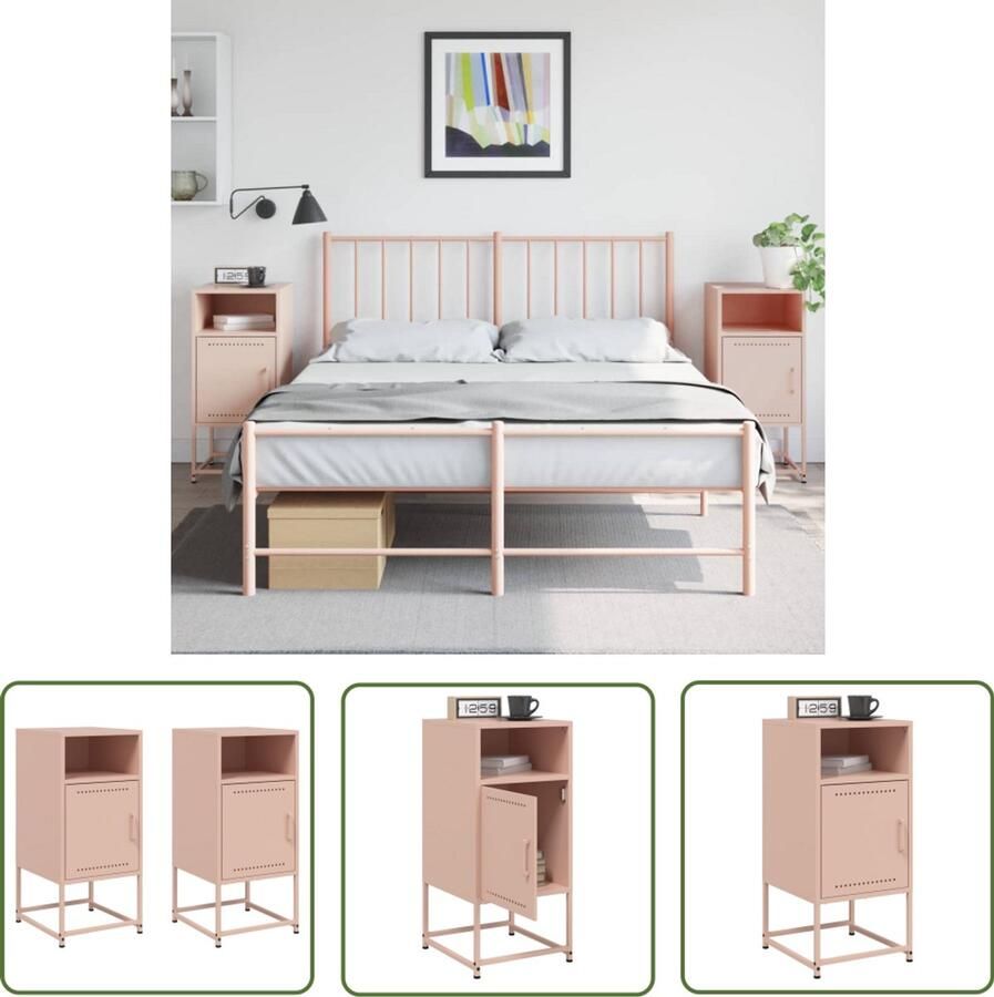 The Living Store Nachtkastjes 2 st 36x39x78 cm staal roze Nachtkastje Industriële Design Roestvrijstaal Metalen Kast Vintage Look - Foto 2