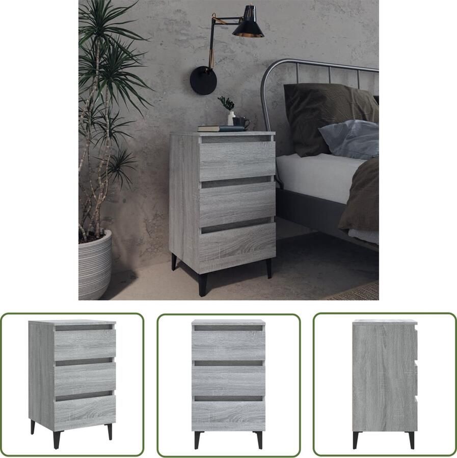 The Living Store Nachtkastje IndustriÃle Stijl 40 x 35 x 69 cm 3 Lades Grijs Sonoma Eiken Met 4 Poten Nachtkastje Industriele Kast Nachtlamptafel Salonmeubel Slaapkamermeubel - Foto 2