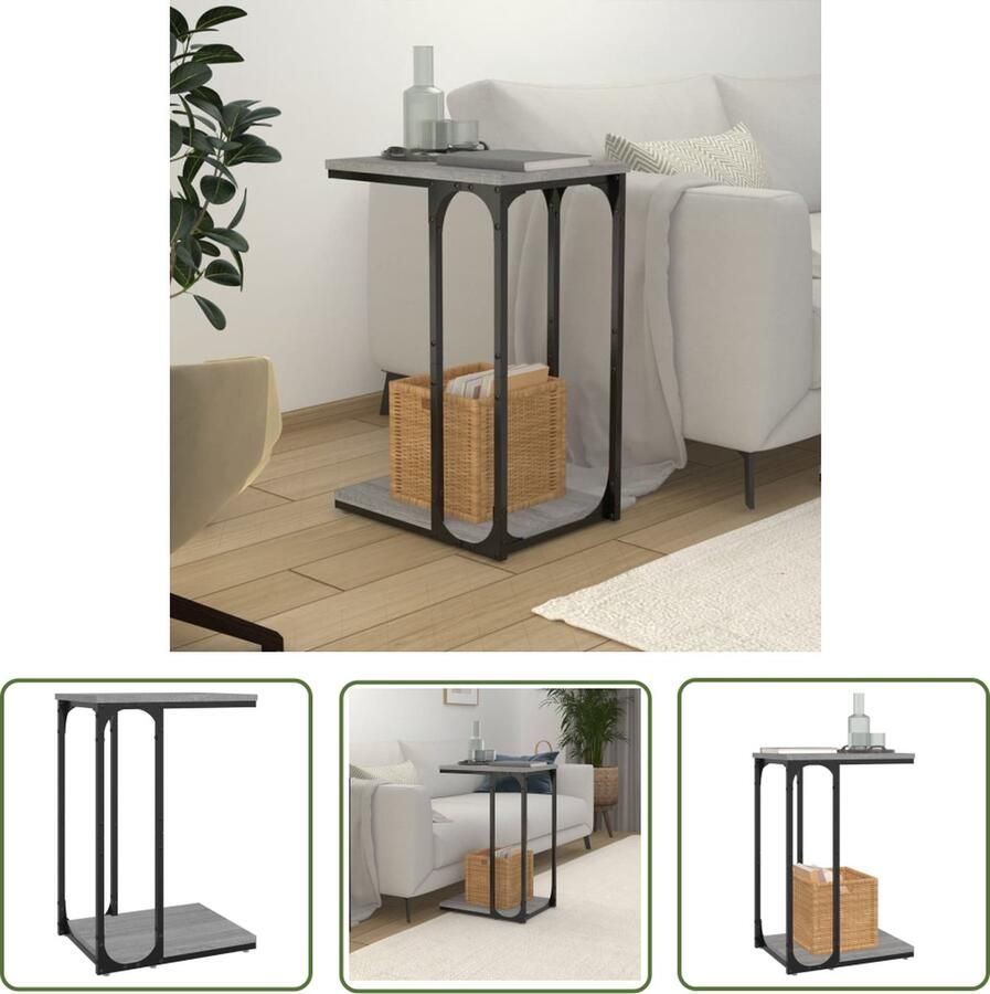 The Living Store Bijzettafel IndustriÃle Stijl 40x30x60 cm Grijs Sonoma Eiken Materiaal- Hout en Staal Bijzettafel Industriele Meubels Houten Meubels Metalen Meubels Grijze Meubels - Foto 2