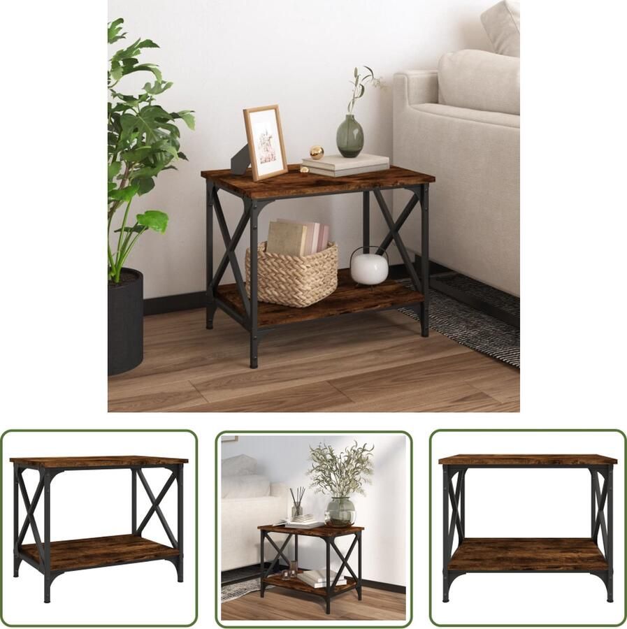 The Living Store Bijzettafel 55x38x45 cm bewerkt hout gerookt eikenkleurig Bijzettafel Industriële Meubels Houten Tafels Bruine Meubels Salontafel - Foto 2
