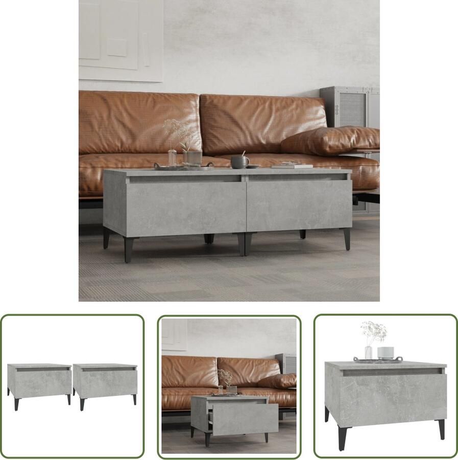 The Living Store IndustriÃle Bijzettafels 50x46x35 cm Stevig bewerkt hout 1 ruime lade Betongrijs Bijzettafels Industriële Meubels Houten Tafel Grijze Tafel Salontafel - Foto 2