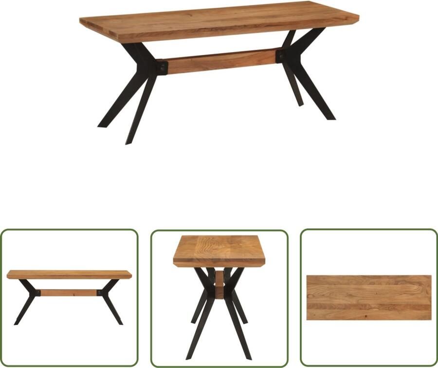 The Living Store Eetkamerbank 110x40x46 cm massief acaciahout en staal Eetkamerbank Industriële Meubels Houten Bank Acacia Tafelstoel Salontafel Stoel