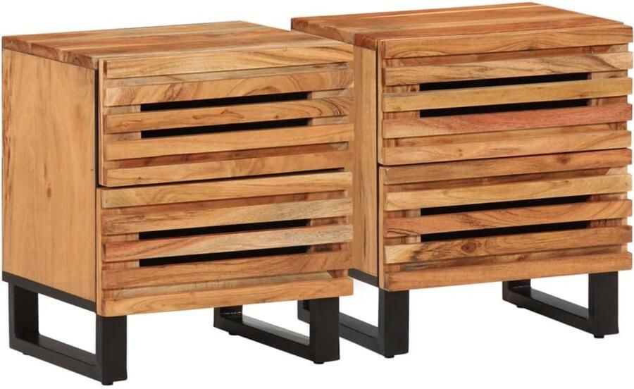 The Living Store Nachtkastjes 2 st 40x34x46 cm massief acaciahout Nachtkastjes Industriele Meubels Houten Meubels Acaciahout Salontafel