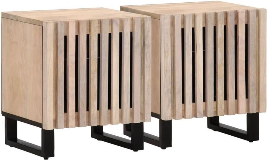 The Living Store Nachtkastjes 2 st 40x34x46 cm massief gebleekt mangohout Nachtkastjes Industriele Meubels Mango Wood Furniture Vintage Nightstands Bedroom Storage - Foto 2