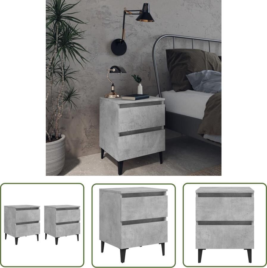 The Living Store Nachtkastje IndustriÃle Betongrijs 40 x 35 x 50 cm (L x B x H) 2 lades 4 metalen poten Nachtkasts Industriële Meubels Betonlook Houten Kasten Slaapkamermeubilair - Foto 2
