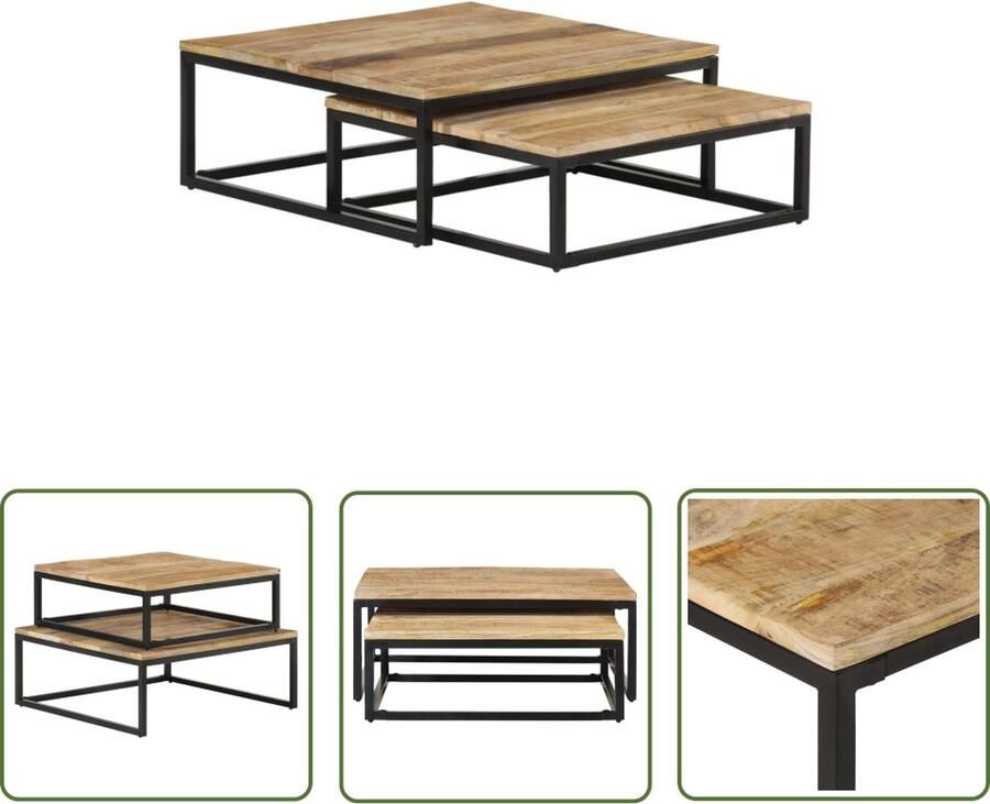 The Living Store Salontafelset Mangohout Industrieel design 70 x 68 x 27 cm natuurlijke afwerking Salontafel Industriele Meubels Mangohouten Tafel Houten Salontafel Nestkasten - Foto 3