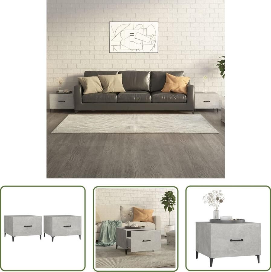 The Living Store Salontafels Betongrijs Hout metaal 50x50x40 cm IndustriÃle charme Salontafel Industriële Meubels Betonlook Houten Tafel Metalen Poot - Foto 2