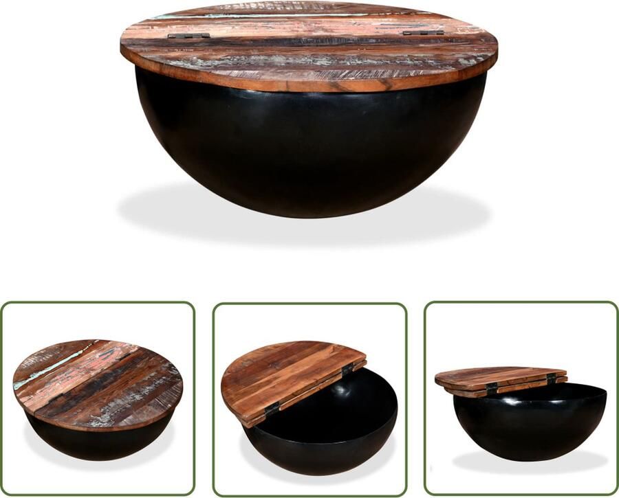 The Living Store Salontafel Industrieel Gerecycled Hout á 60x27cm Met Opbergruimte Salontafel Industriële Salontafel Houten Salontafel Vintage Salontafel Recycled Wood Furniture