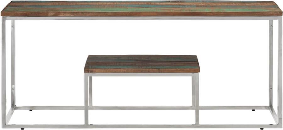 The Living Store Salontafel roestvrij staal en massief gerecycled hout zilver Salontafel Koffietafel Bijzettafel Industriële Meubels Vintage Meubelen