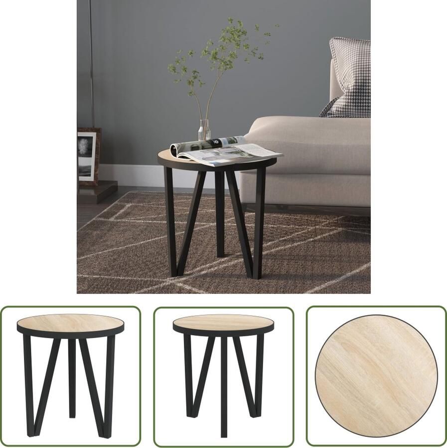 The Living Store Bijzettafel IndustriÃle Stijl 35 x 34 cm Sonoma Eiken MDF en Gepoedercoat Staal Bijzettafel Industriele Stijl Salontafel Tea Table Houten Tafel - Foto 2