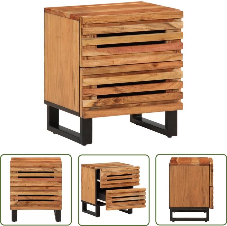 The Living Store Nachtkastje 40x34x46 cm massief acaciahout Nachtkastje Industriele Stijl Houten Nachtkastje Acaciahout Salontafel
