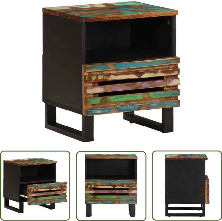 The Living Store Nachtkastje 40x34x46 cm massief gerecycled hout Nachtkastje Industriele Stijl Vintage Kast Houten Kast Recyceld Hout